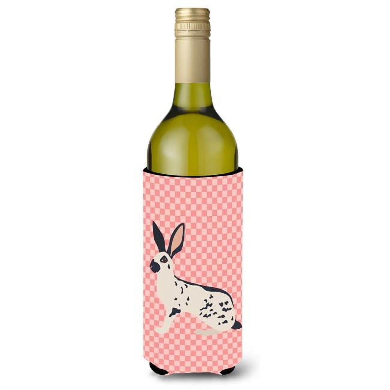 Picture of Carolines Treasures BB7961LITERK English Spot Rabbit Pink Check Wine Bottle Beverge Insulator Hugger