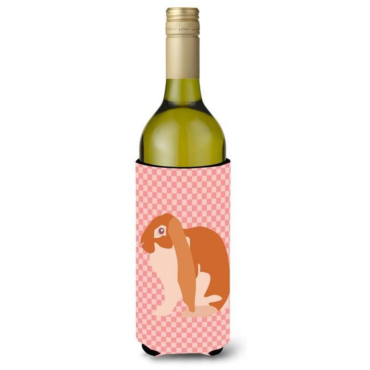 Picture of Carolines Treasures BB7962LITERK English Lop Rabbit Pink Check Wine Bottle Beverge Insulator Hugger
