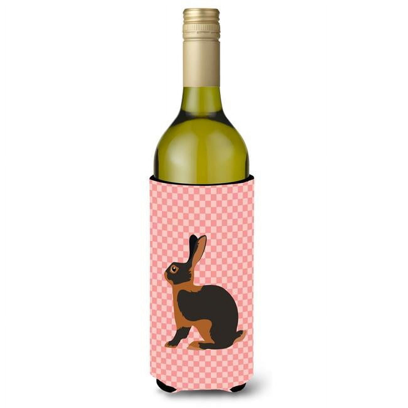 Picture of Carolines Treasures BB7963LITERK Tan Rabbit Pink Check Wine Bottle Beverge Insulator Hugger