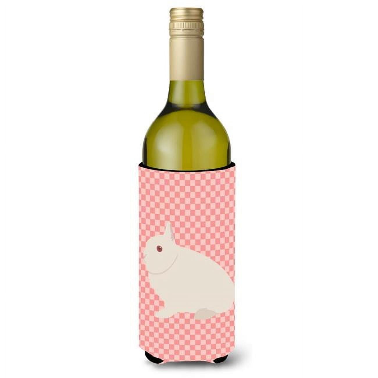 Picture of Carolines Treasures BB7964LITERK Hermelin Rabbit Pink Check Wine Bottle Beverge Insulator Hugger