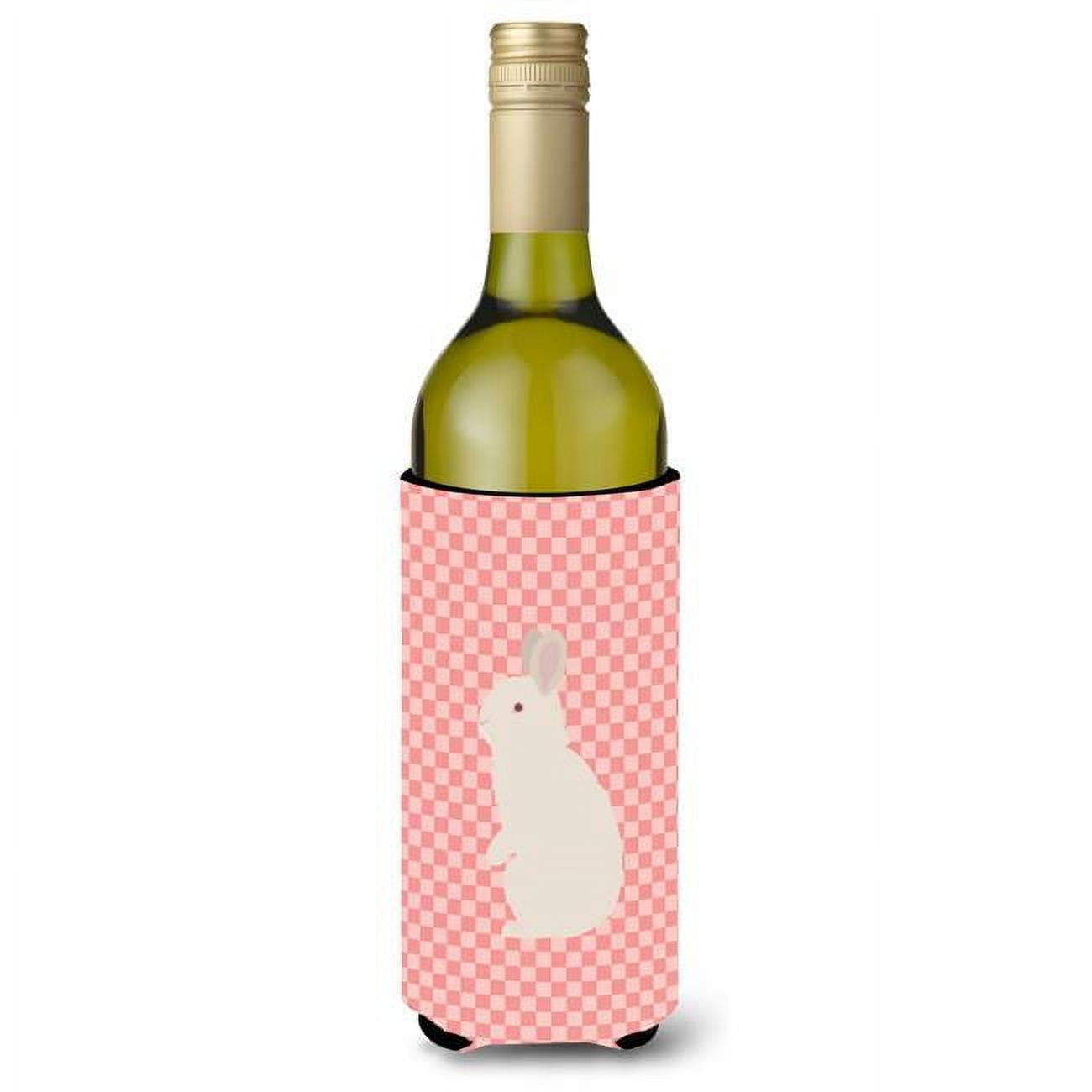 Picture of Carolines Treasures BB7965LITERK New Zealand White Rabbit Pink Check Wine Bottle Beverge Insulator Hugger