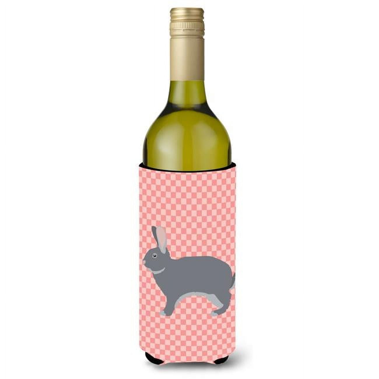 Picture of Carolines Treasures BB7966LITERK Giant Chinchilla Rabbit Pink Check Wine Bottle Beverge Insulator Hugger