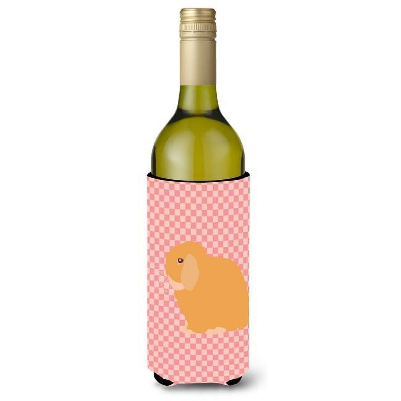 Picture of Carolines Treasures BB7968LITERK Holland Lop Rabbit Pink Check Wine Bottle Beverge Insulator Hugger