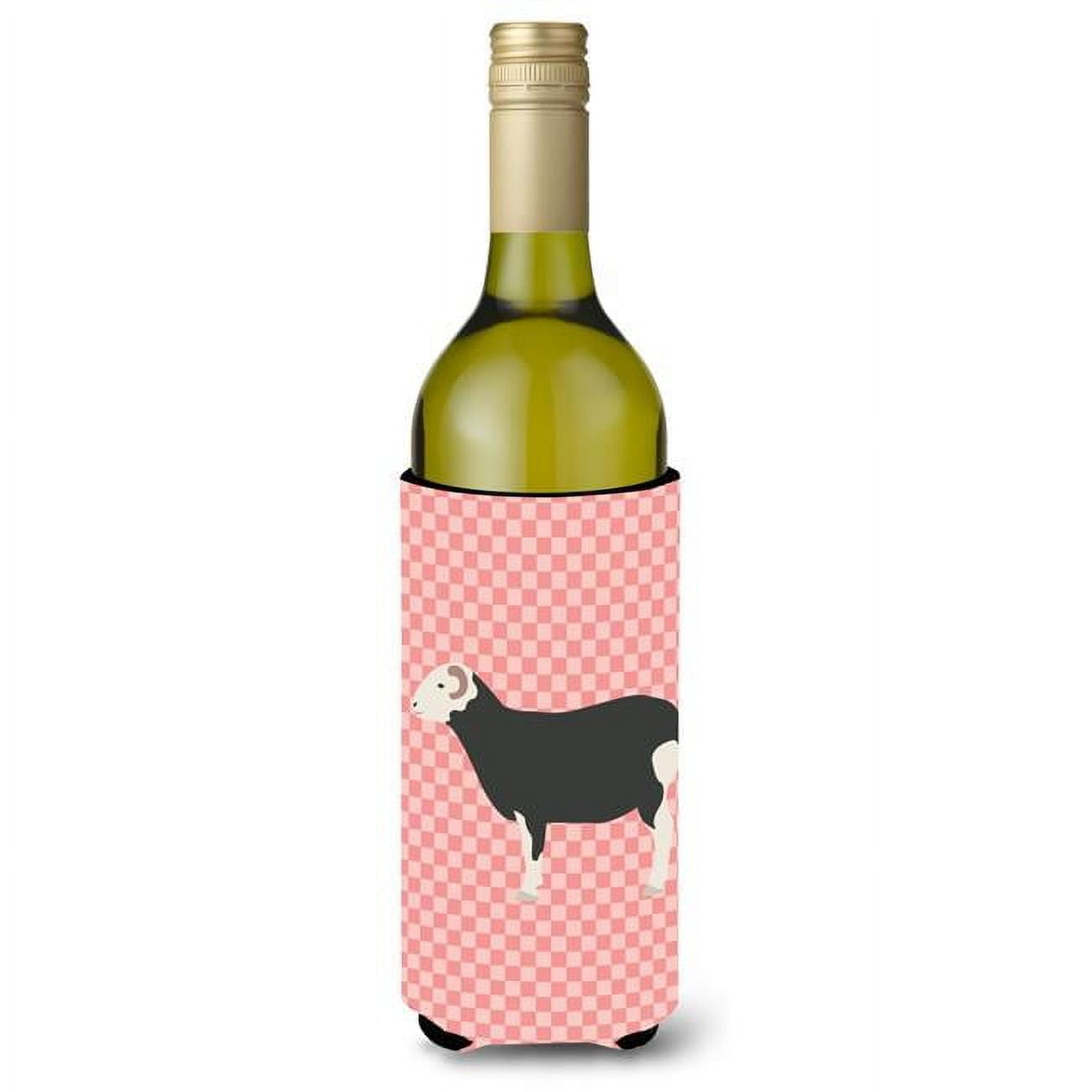 Picture of Carolines Treasures BB7970LITERK Herwick Sheep Pink Check Wine Bottle Beverge Insulator Hugger