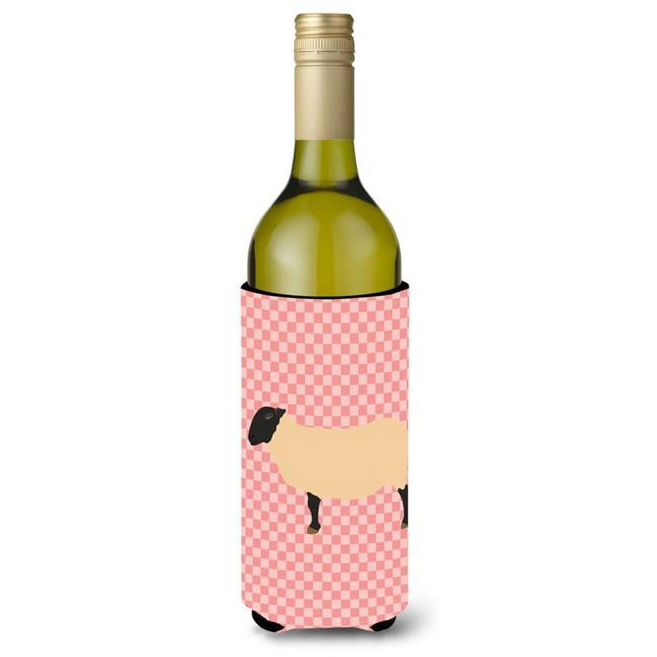 Picture of Carolines Treasures BB7972LITERK Suffolk Sheep Pink Check Wine Bottle Beverge Insulator Hugger
