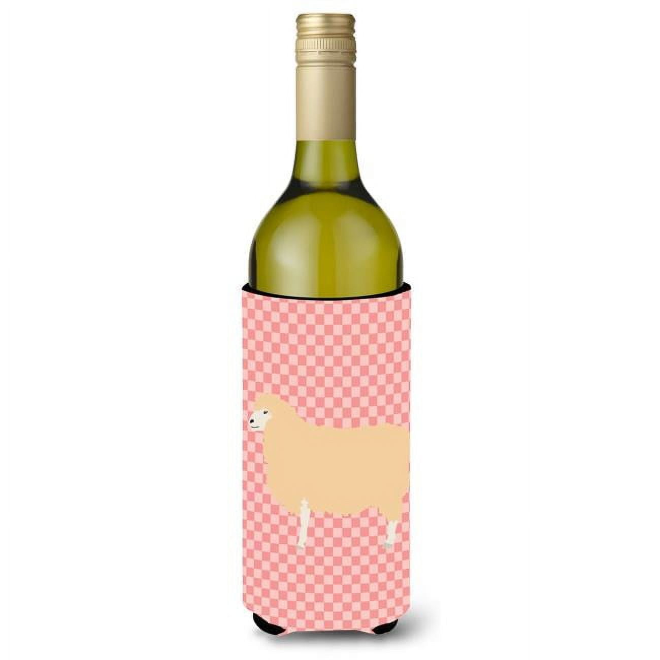 Picture of Carolines Treasures BB7974LITERK English Leicester Longwool Sheep Pink Check Wine Bottle Beverge Insulator Hugger