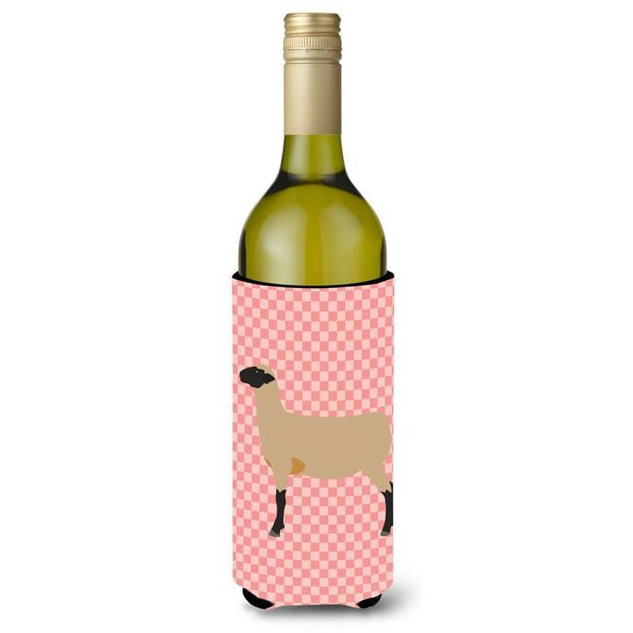 Picture of Carolines Treasures BB7976LITERK Hampshire Down Sheep Pink Check Wine Bottle Beverge Insulator Hugger