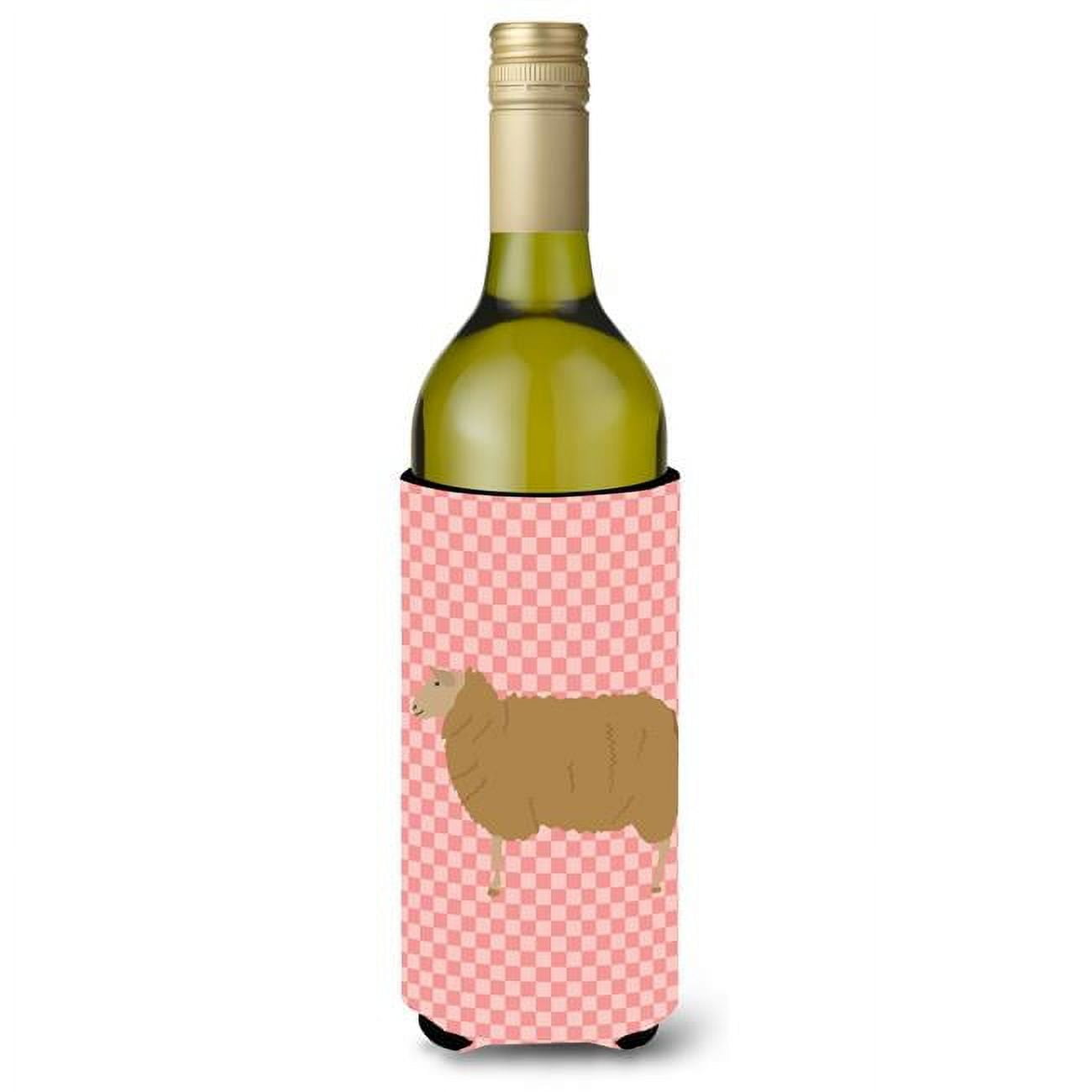Picture of Carolines Treasures BB7977LITERK East Friesian Sheep Pink Check Wine Bottle Beverge Insulator Hugger