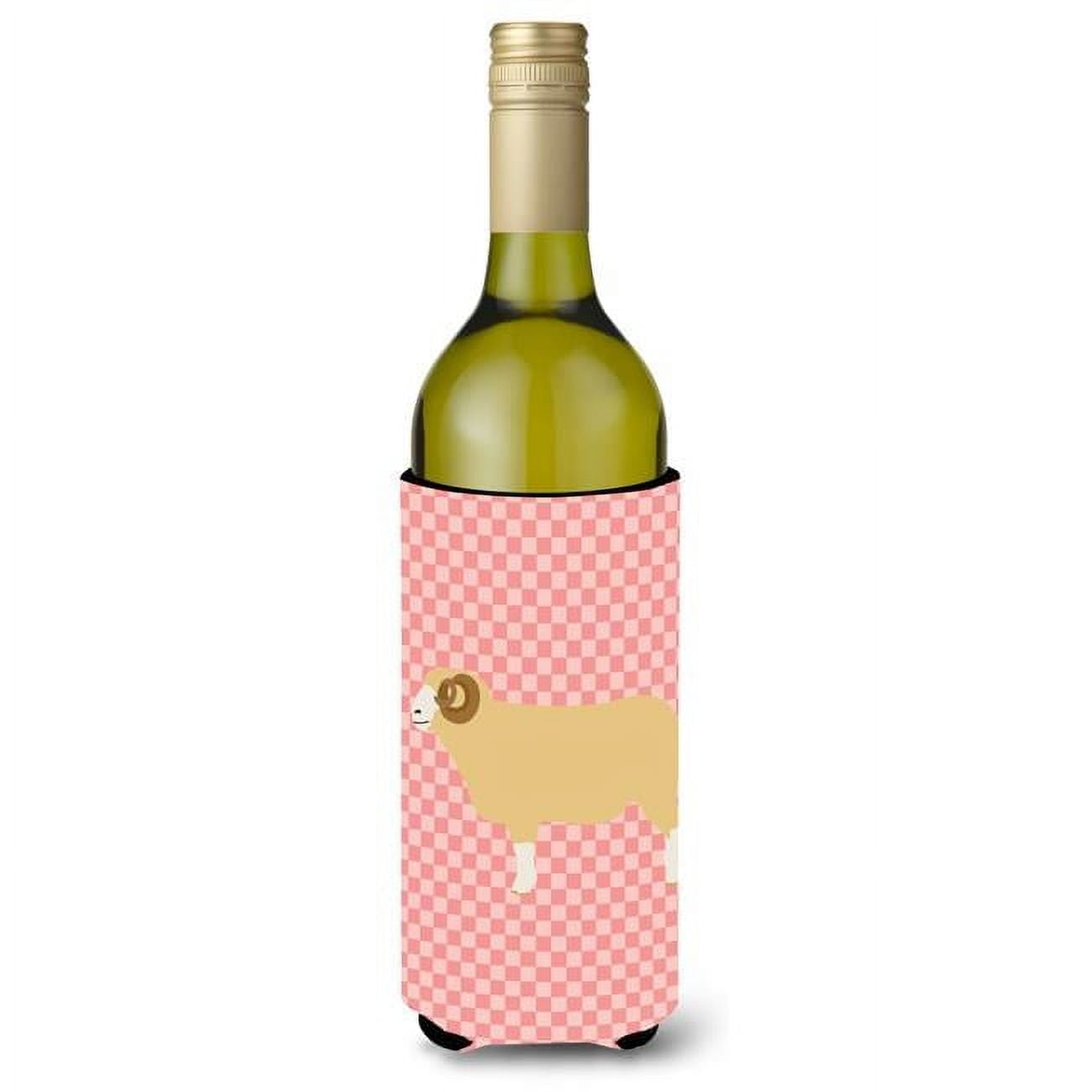 Picture of Carolines Treasures BB7980LITERK Horned Dorset Sheep Pink Check Wine Bottle Beverge Insulator Hugger