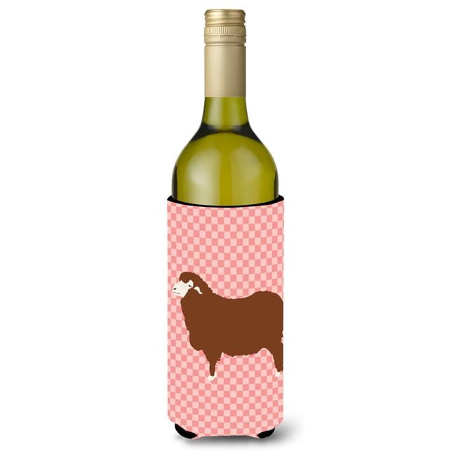 Picture of Carolines Treasures BB7981LITERK Merino Sheep Pink Check Wine Bottle Beverge Insulator Hugger