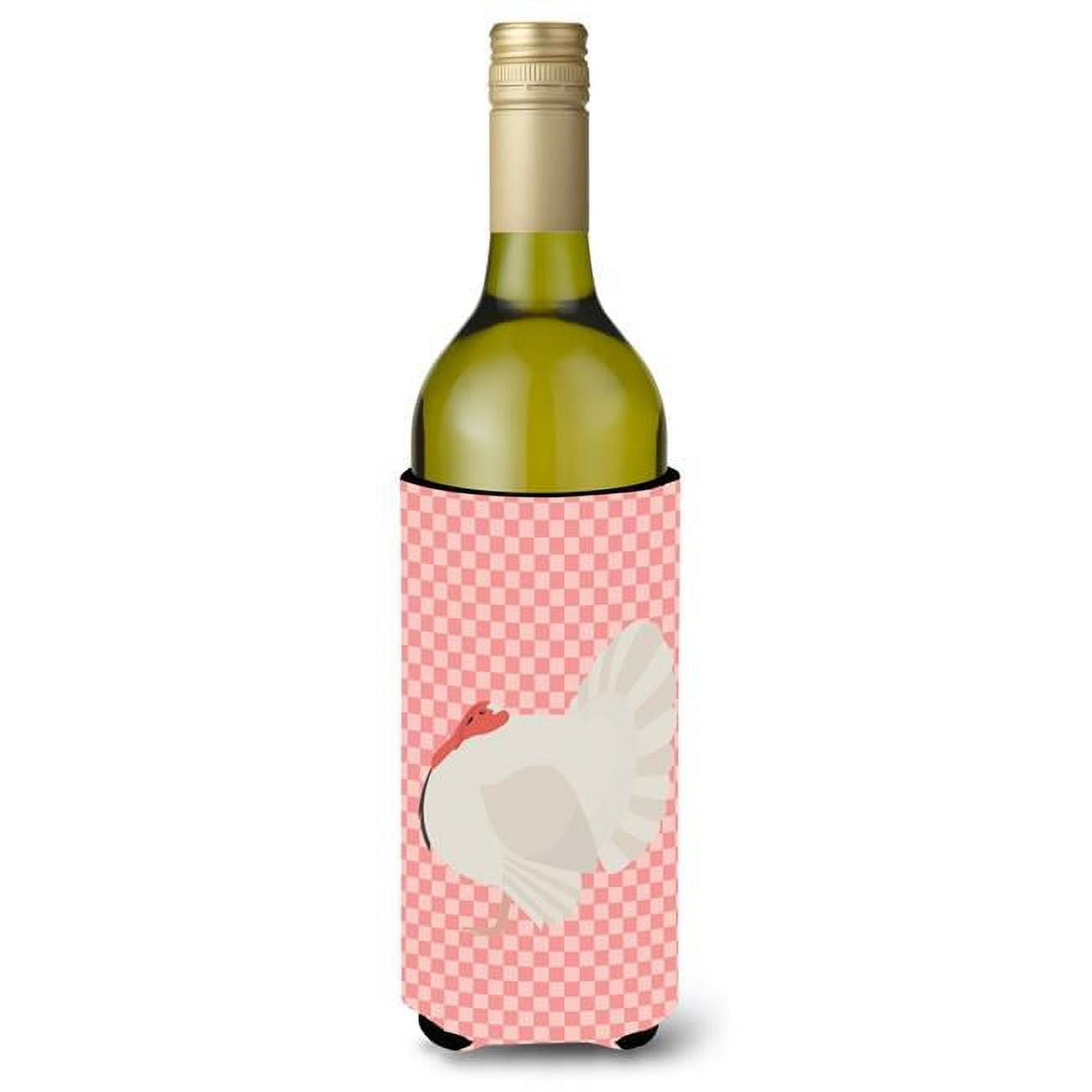 Picture of Carolines Treasures BB7983LITERK White Holland Turkey Pink Check Wine Bottle Beverge Insulator Hugger