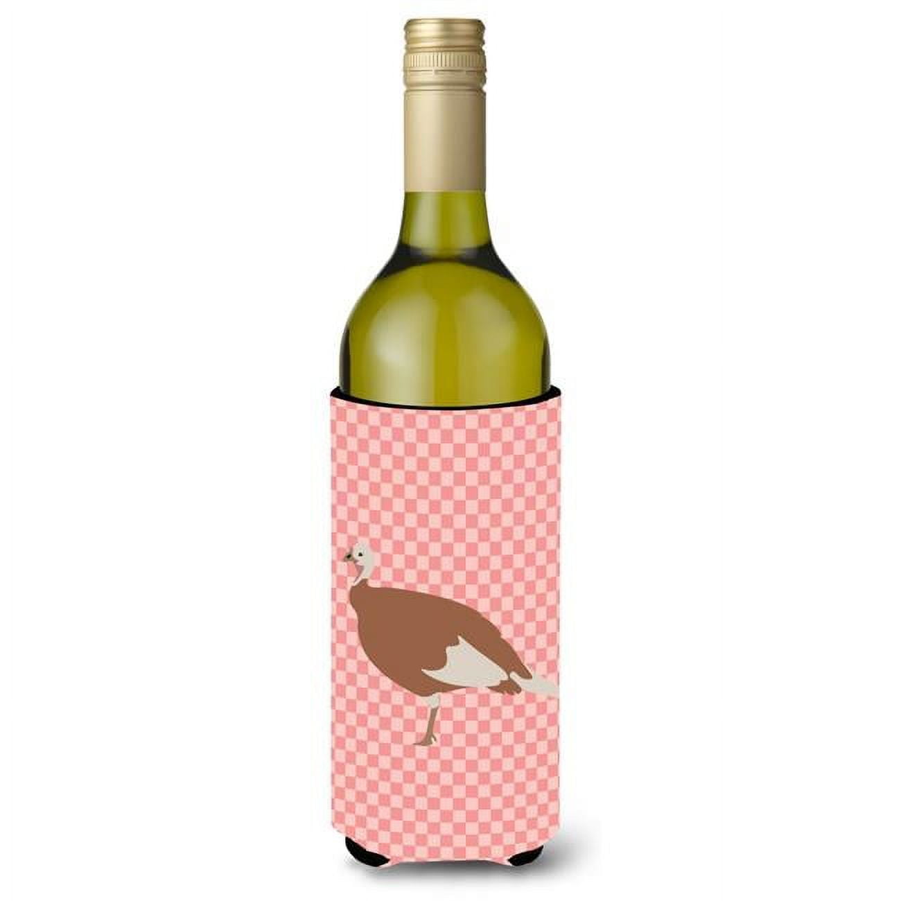 Picture of Carolines Treasures BB7984LITERK Jersey Buff Turkey Hen Pink Check Wine Bottle Beverge Insulator Hugger