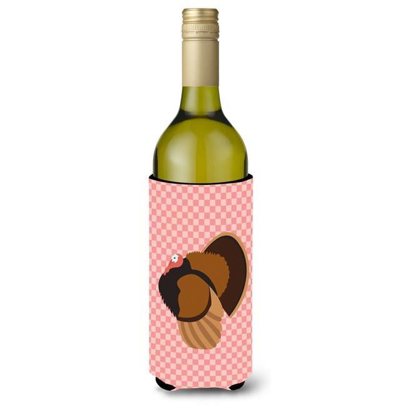 Picture of Carolines Treasures BB7986LITERK Bronze Turkey Pink Check Wine Bottle Beverge Insulator Hugger