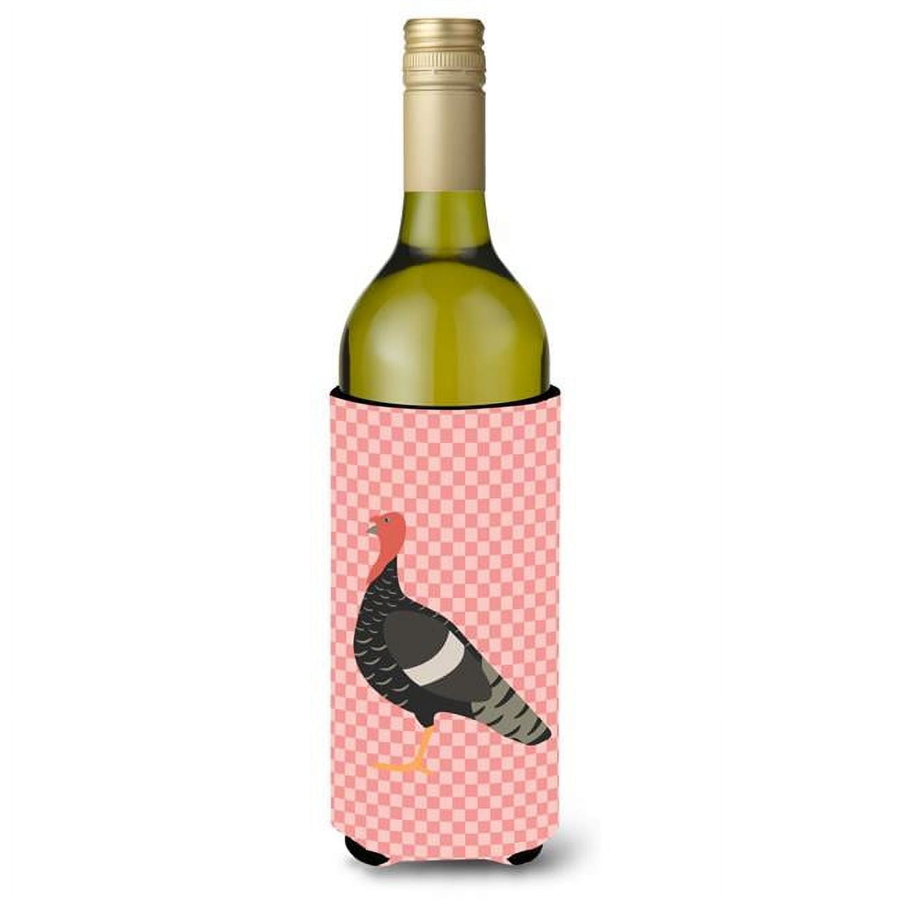 Picture of Carolines Treasures BB7987LITERK Marragansett Turkey Pink Check Wine Bottle Beverge Insulator Hugger