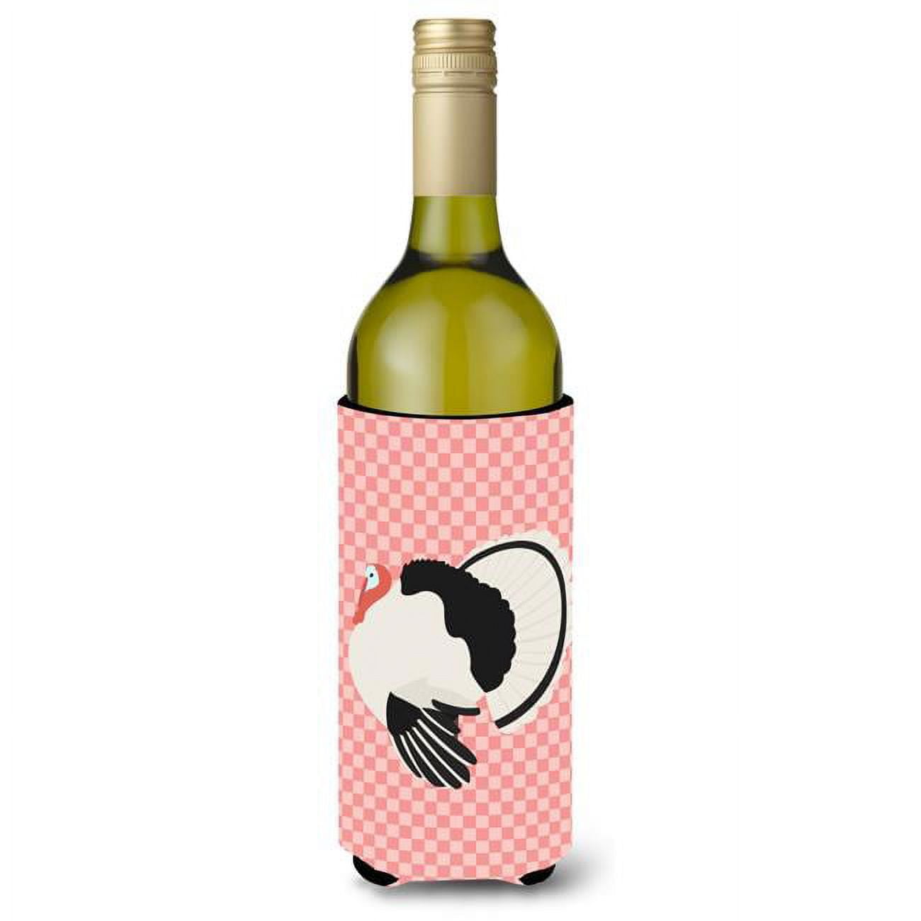 Picture of Carolines Treasures BB7988LITERK Royal Palm Turkey Pink Check Wine Bottle Beverge Insulator Hugger