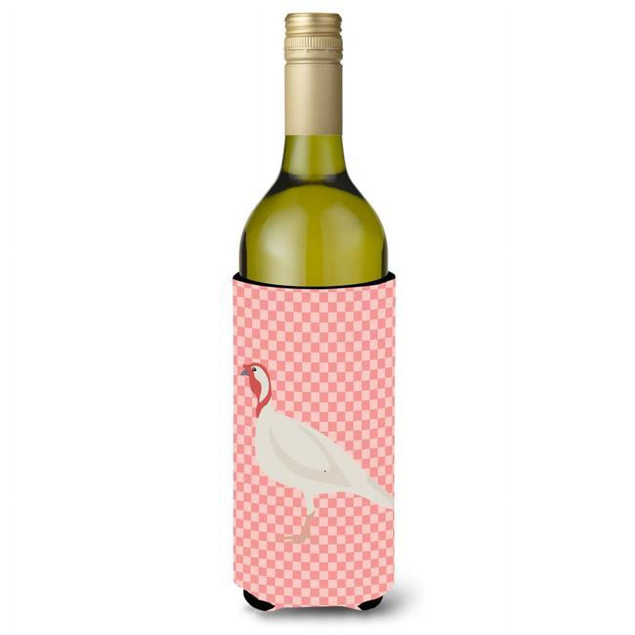 Picture of Carolines Treasures BB7989LITERK Beltsville Small White Turkey Hen Pink Check Wine Bottle Beverge Insulator Hugger