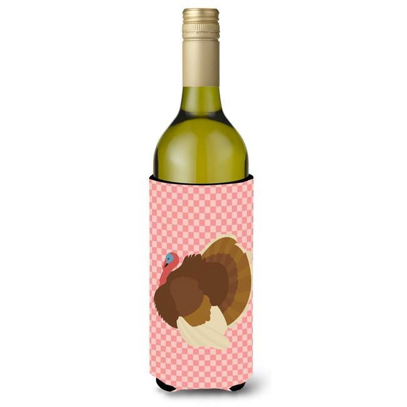 Picture of Carolines Treasures BB7990LITERK French Turkey Dindon Pink Check Wine Bottle Beverge Insulator Hugger
