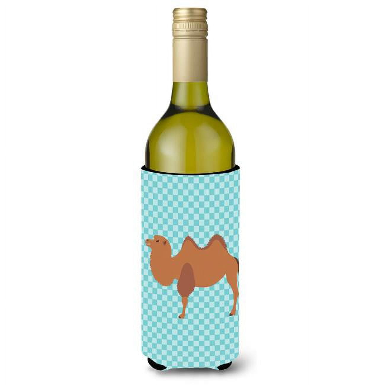Picture of Carolines Treasures BB7992LITERK Bactrian Camel Blue Check Wine Bottle Beverge Insulator Hugger