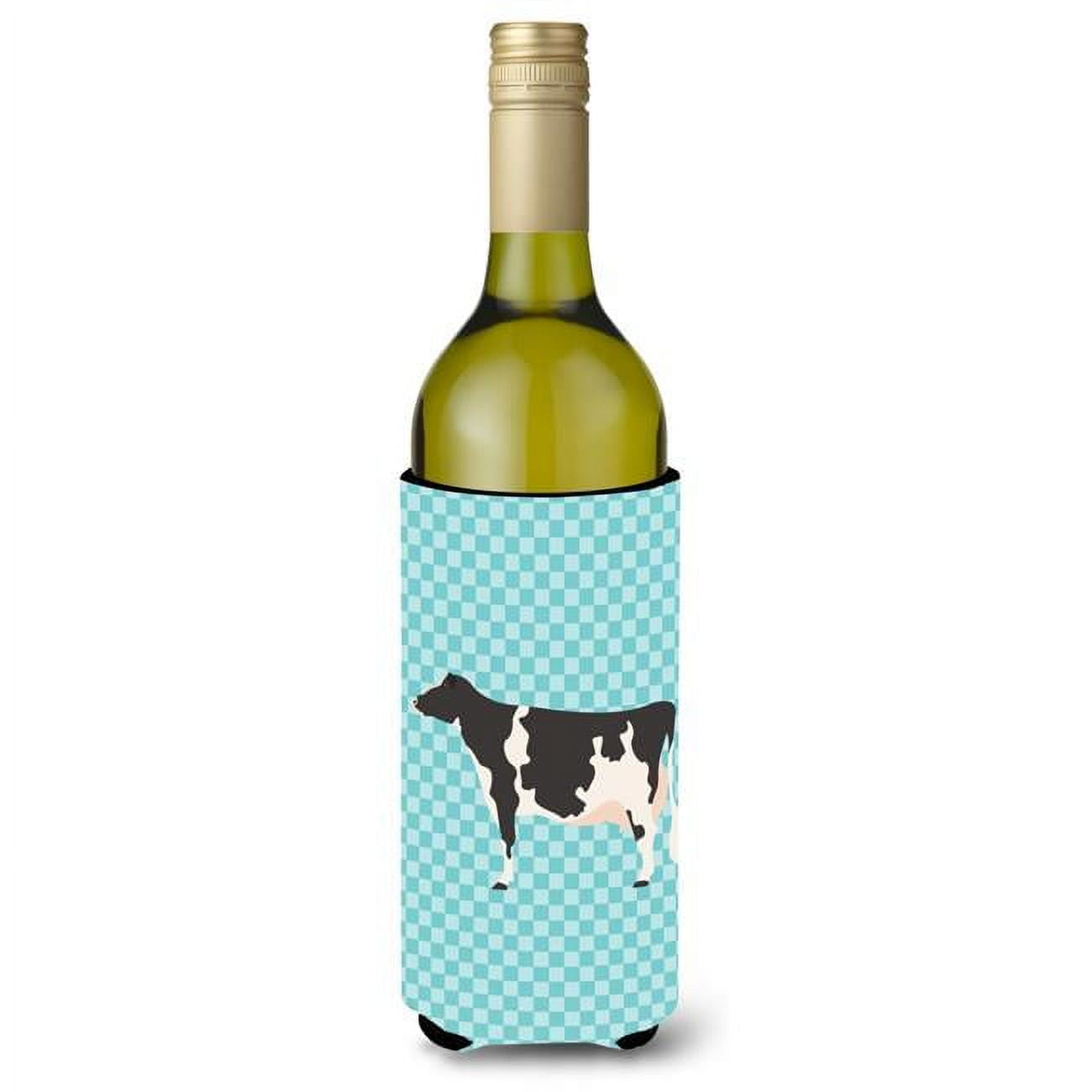 Picture of Carolines Treasures BB7996LITERK Holstein Cow Blue Check Wine Bottle Beverge Insulator Hugger