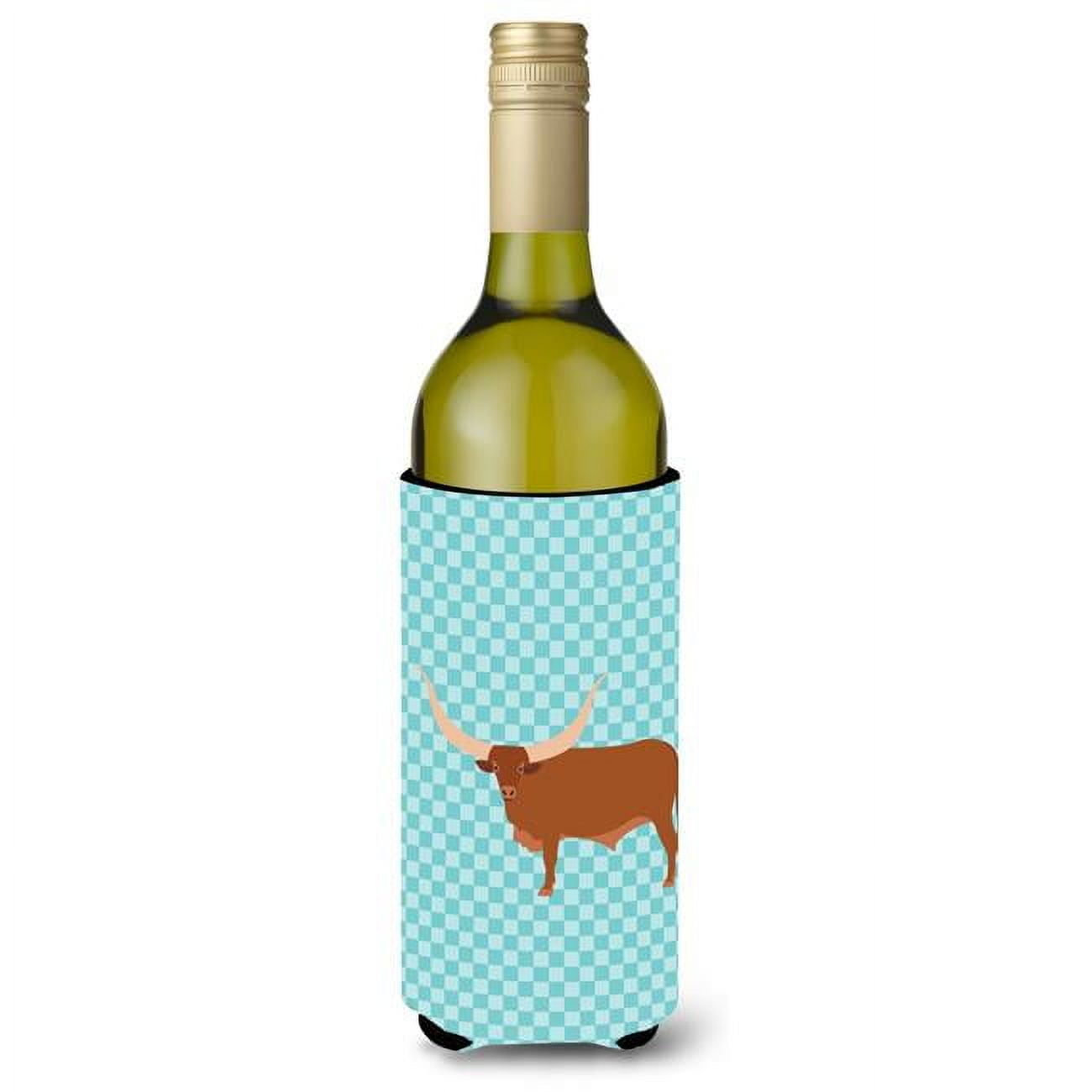 Picture of Carolines Treasures BB7997LITERK Ankole-Watusu Cow Blue Check Wine Bottle Beverge Insulator Hugger