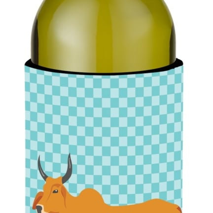 Picture of Carolines Treasures BB7999LITERK Zebu Indicine Cow Blue Check Wine Bottle Beverge Insulator Hugger