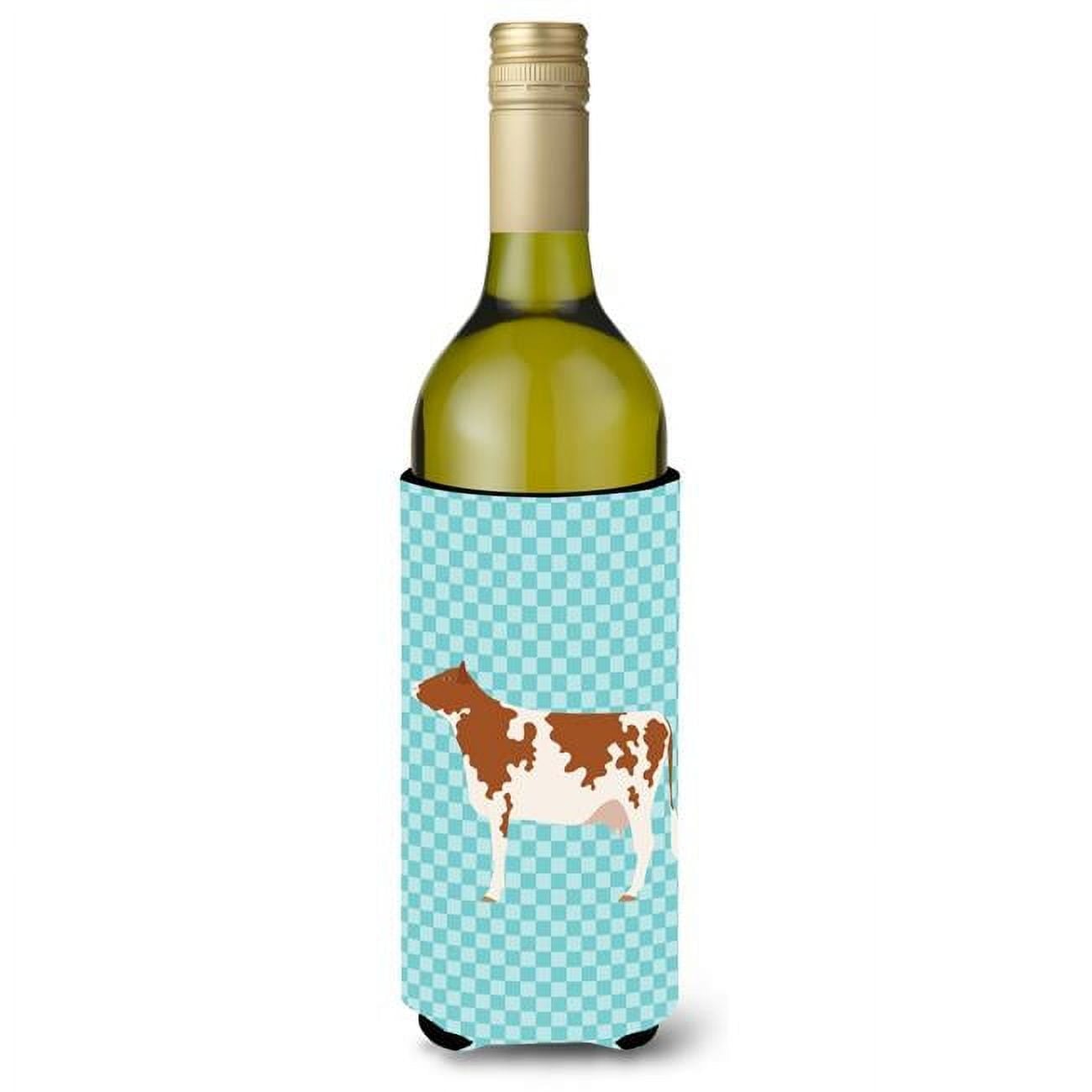 Picture of Carolines Treasures BB8001LITERK Ayrshire Cow Blue Check Wine Bottle Beverge Insulator Hugger