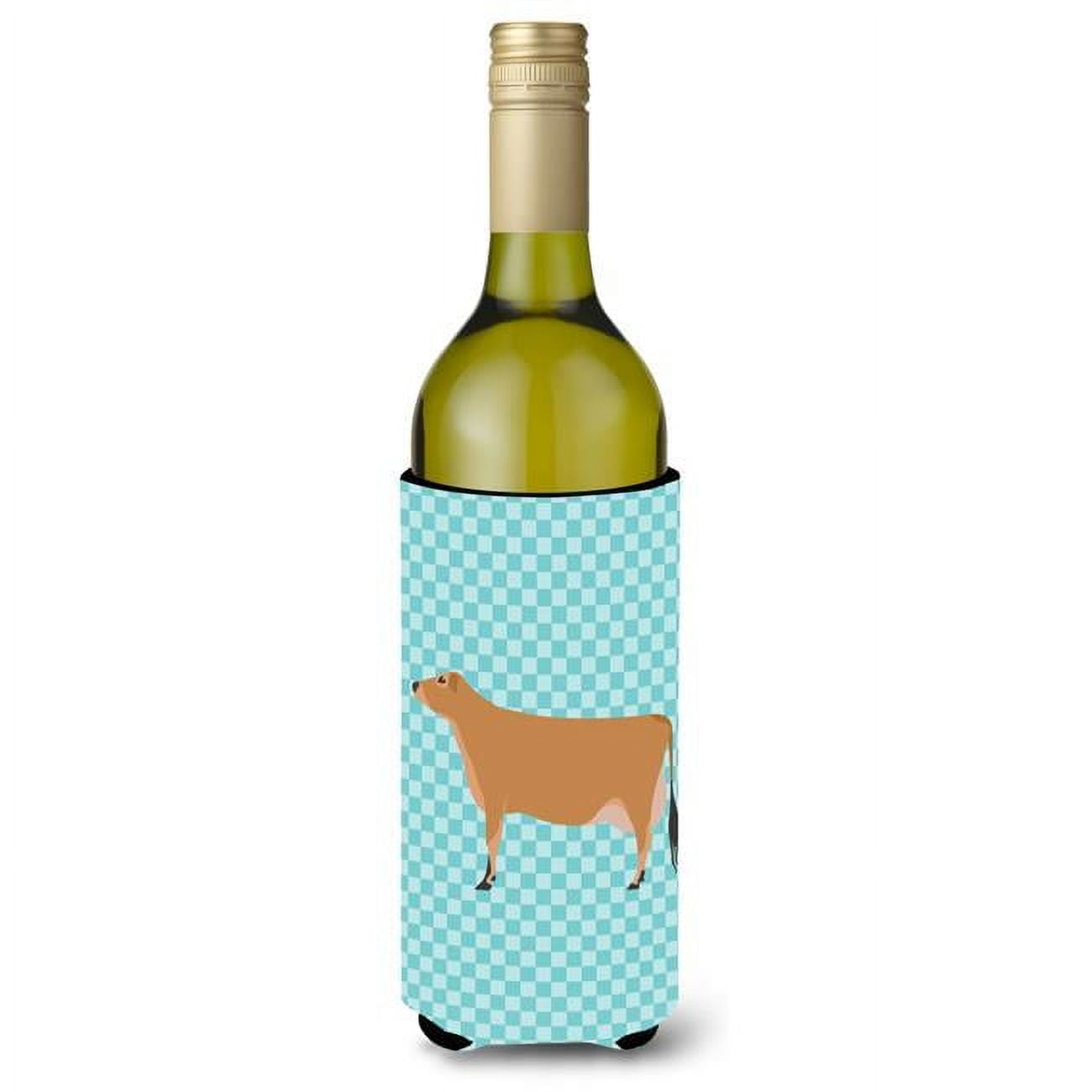 Picture of Carolines Treasures BB8003LITERK Jersey Cow Blue Check Wine Bottle Beverge Insulator Hugger