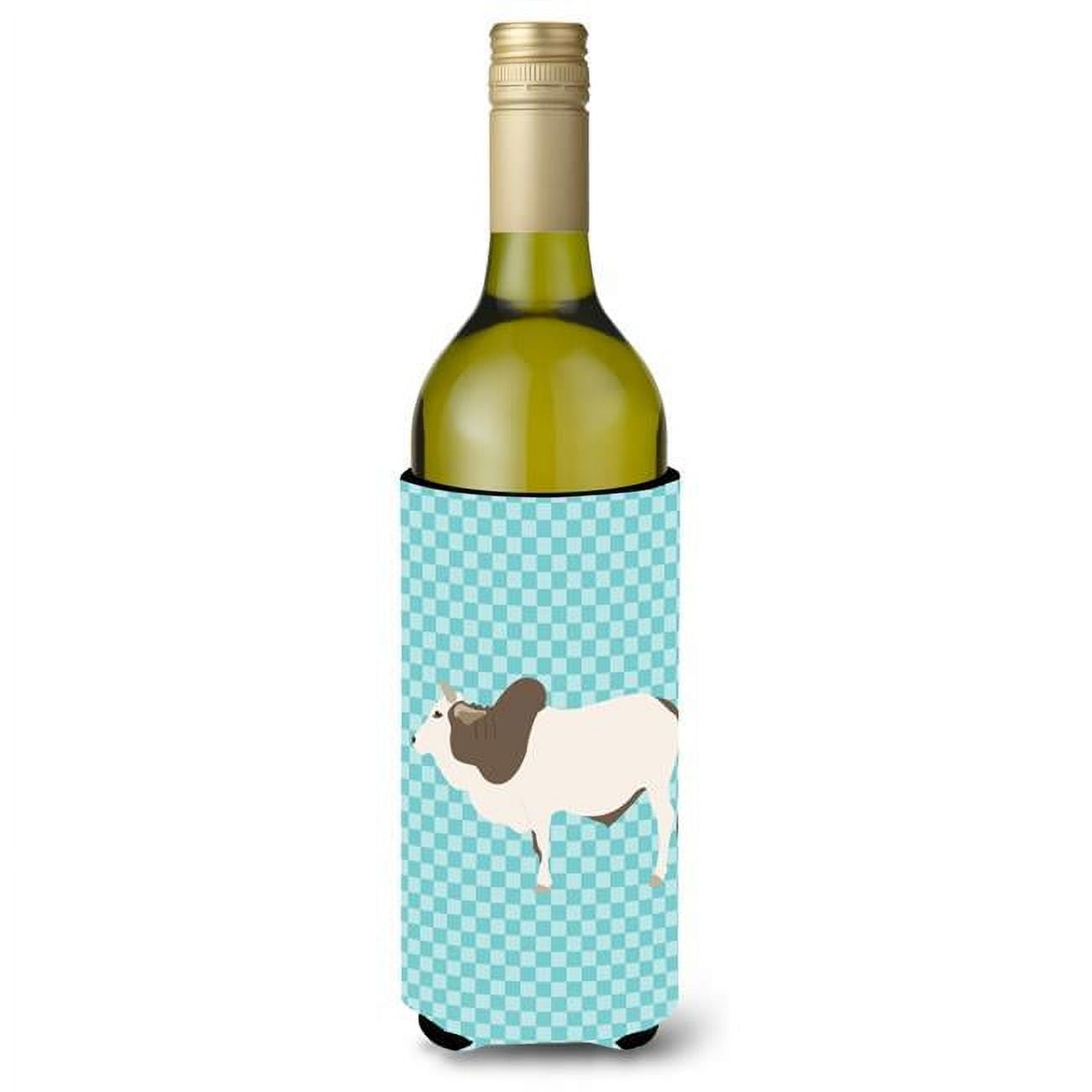 Picture of Carolines Treasures BB8004LITERK Malvi Cow Blue Check Wine Bottle Beverge Insulator Hugger