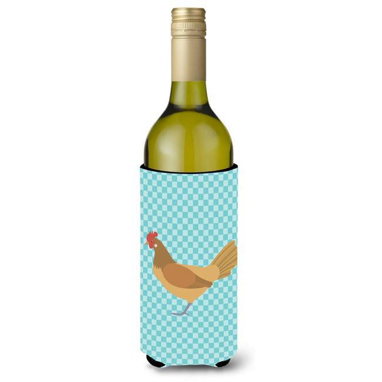 Picture of Carolines Treasures BB8006LITERK Frisian Friesian Chicken Blue Check Wine Bottle Beverge Insulator Hugger