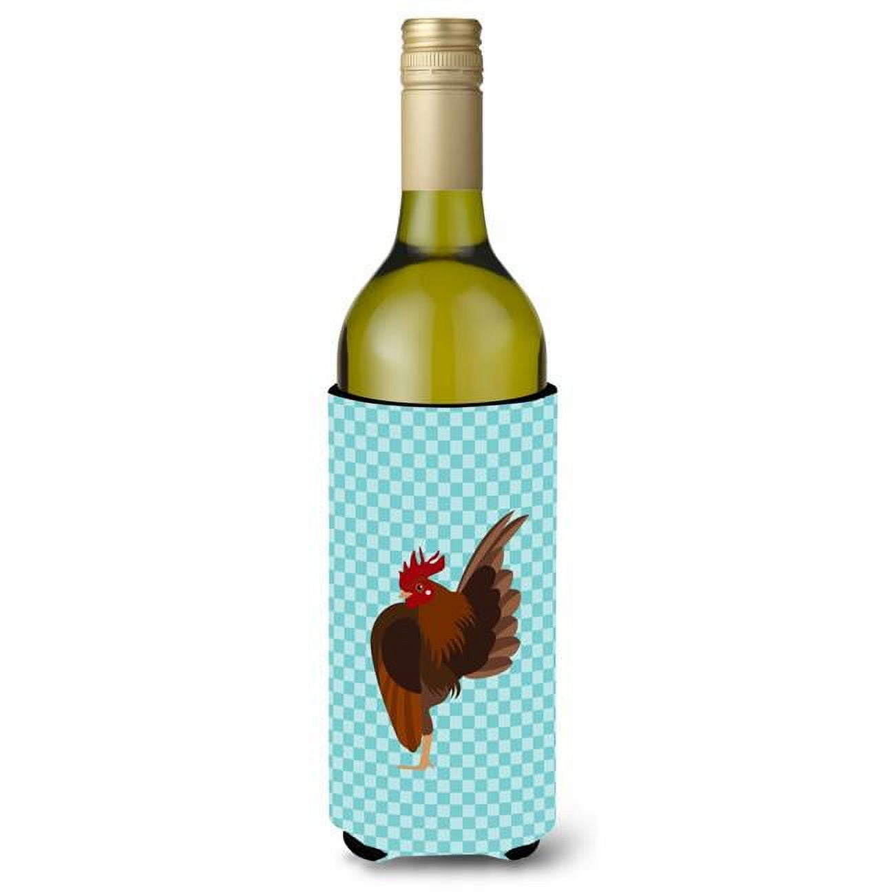 Picture of Carolines Treasures BB8016LITERK Malaysian Serama Chicken Blue Check Wine Bottle Beverge Insulator Hugger