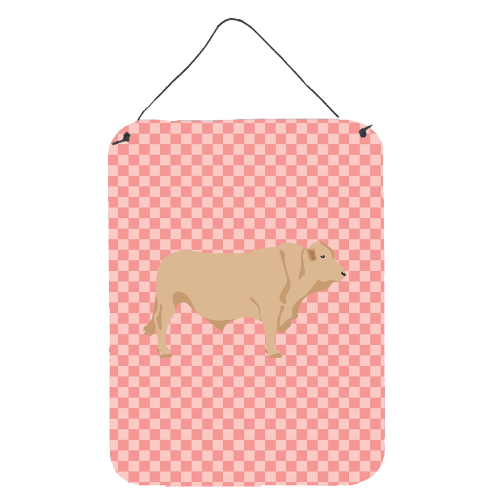 BB7826DS1216 Charolais Cow Pink Check Wall or Door Hanging Prints