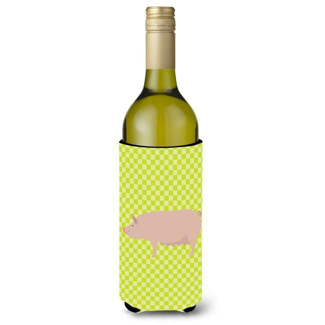 Picture of Carolines Treasures BB7764LITERK English Large White Pig Green Wine Bottle Beverge Insulator Hugger