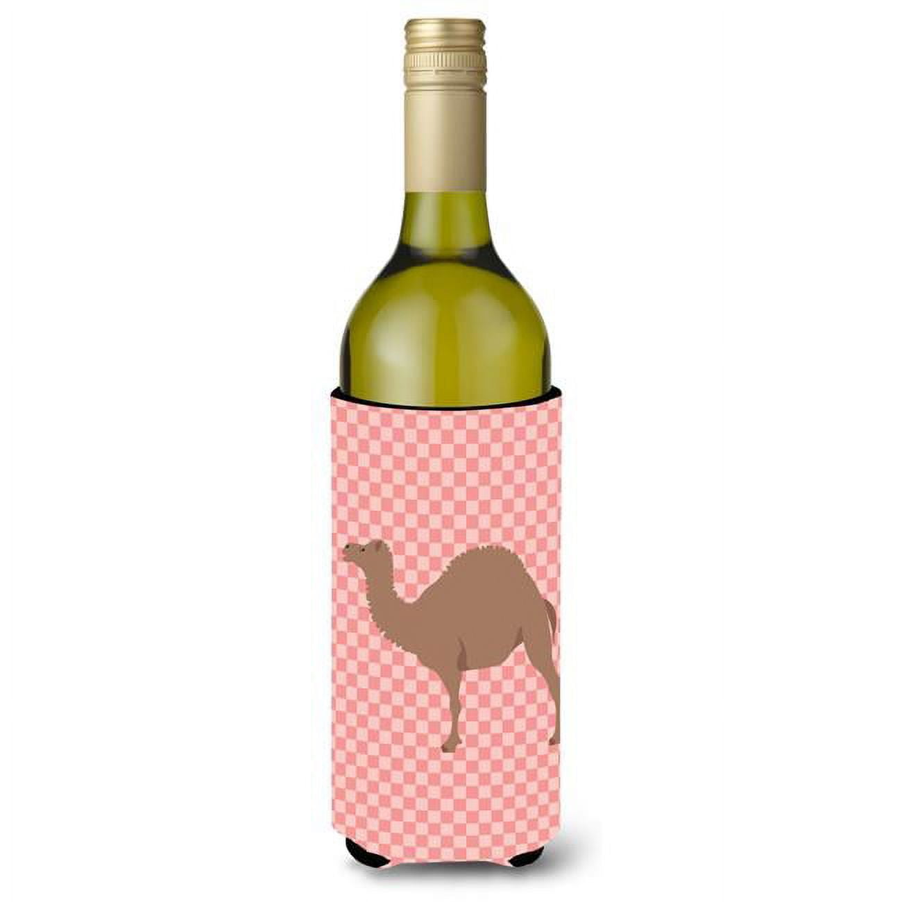 Picture of Carolines Treasures BB7817LITERK Arabian Camel Dromedary Pink Check Wine Bottle Beverge Insulator Hugger