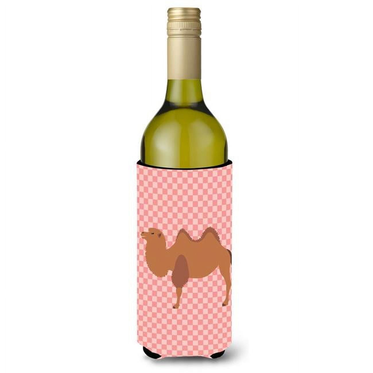 Picture of Carolines Treasures BB7818LITERK Bactrian Camel Pink Check Wine Bottle Beverge Insulator Hugger