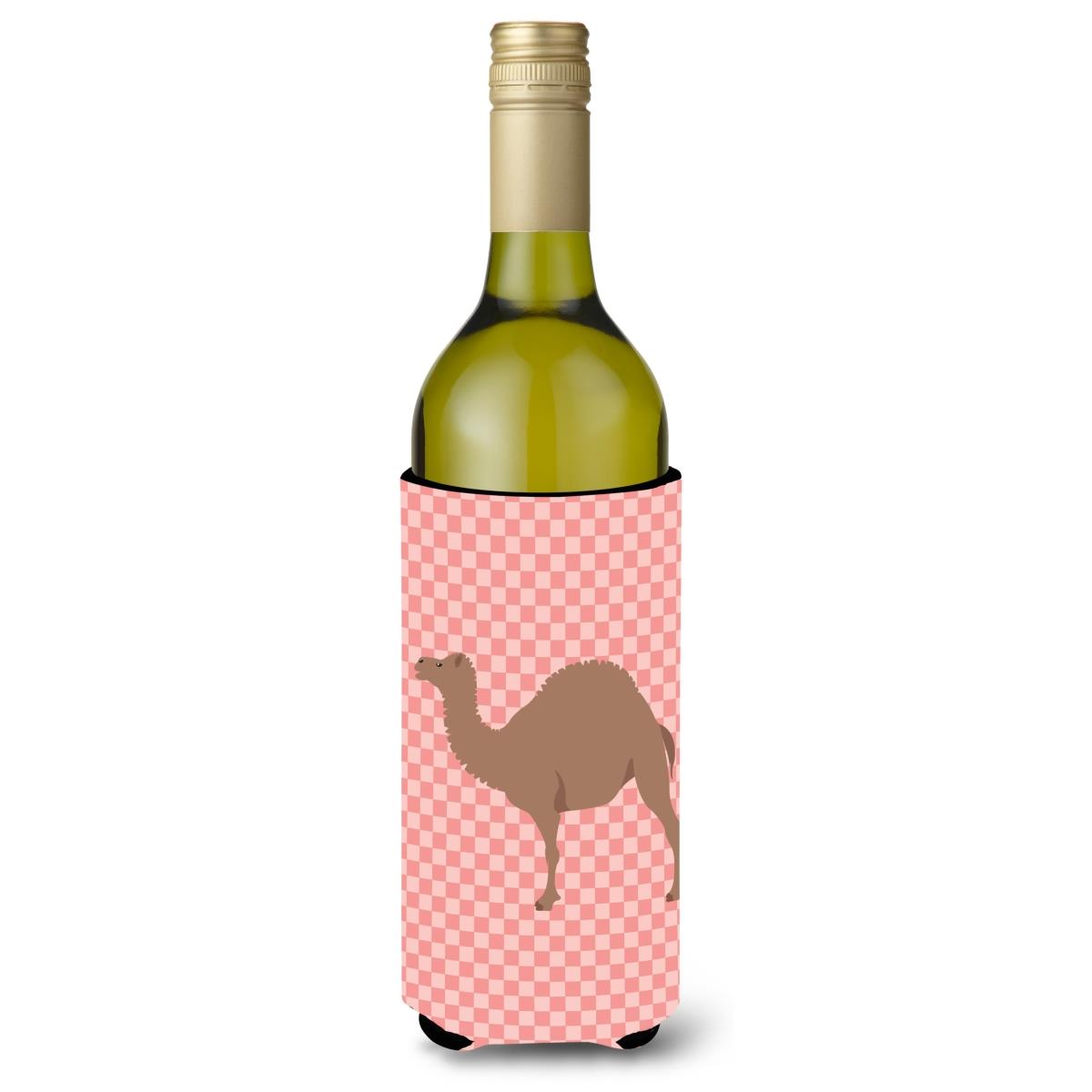 Picture of Carolines Treasures BB7819LITERK F1 Hybrid Camel Pink Check Wine Bottle Beverge Insulator Hugger