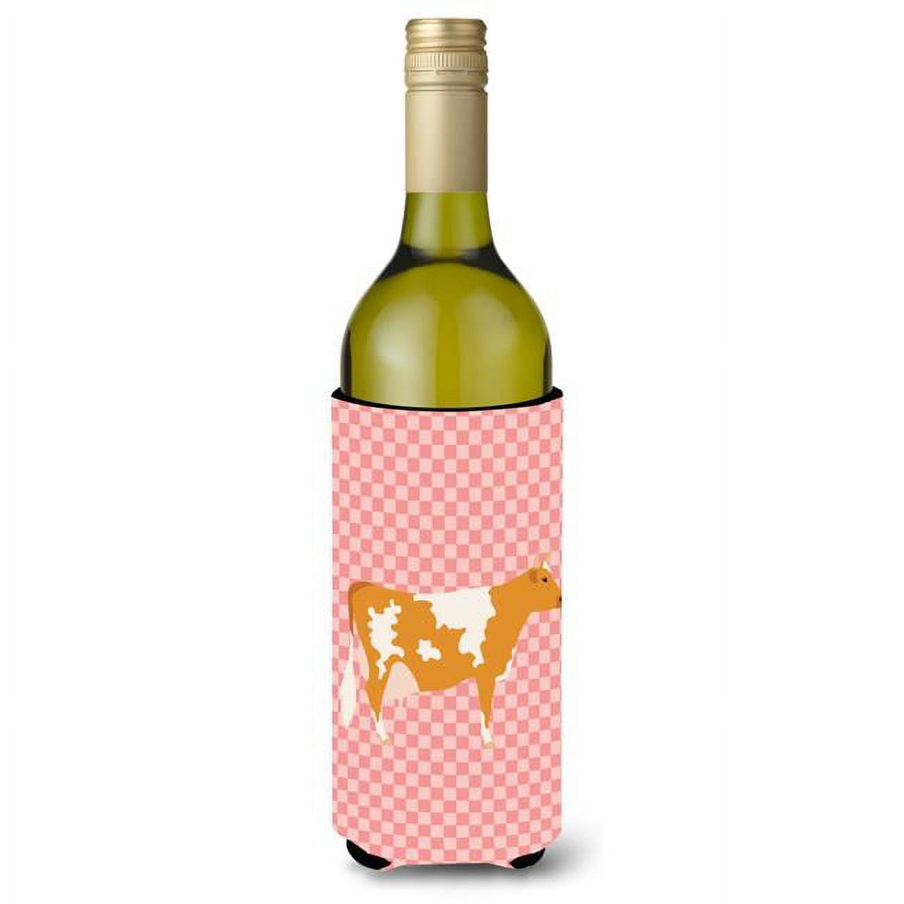 Picture of Carolines Treasures BB7821LITERK Guernsey Cow Pink Check Wine Bottle Beverge Insulator Hugger