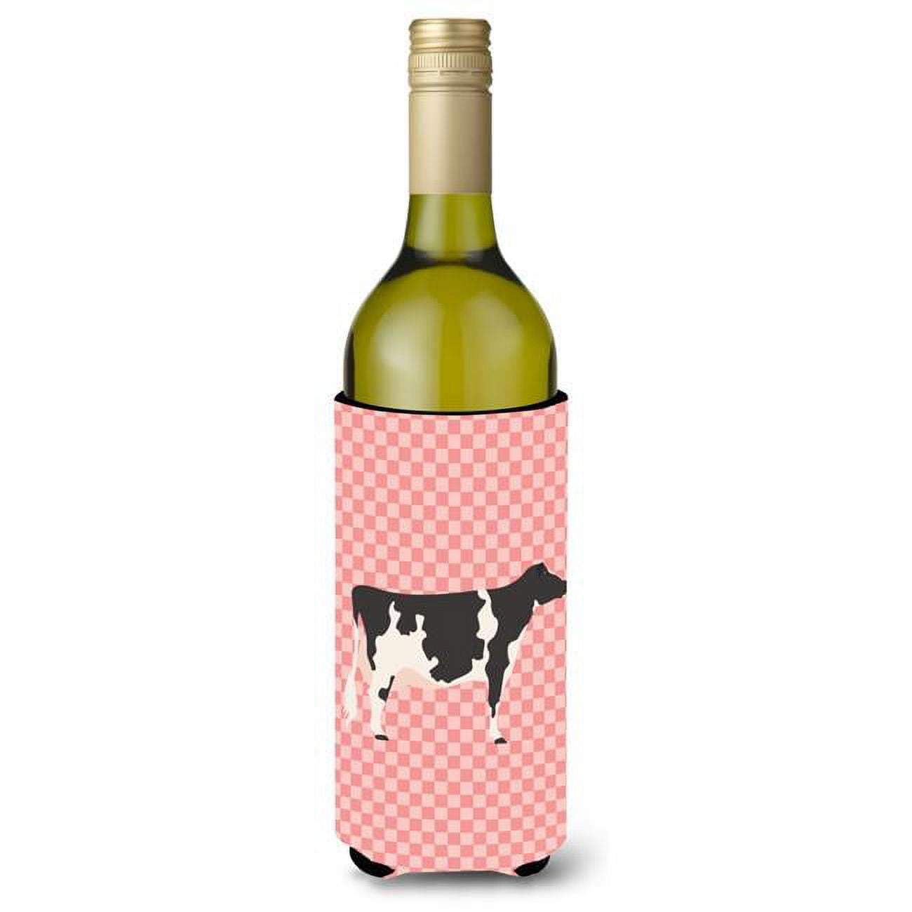 Picture of Carolines Treasures BB7822LITERK Holstein Cow Pink Check Wine Bottle Beverge Insulator Hugger