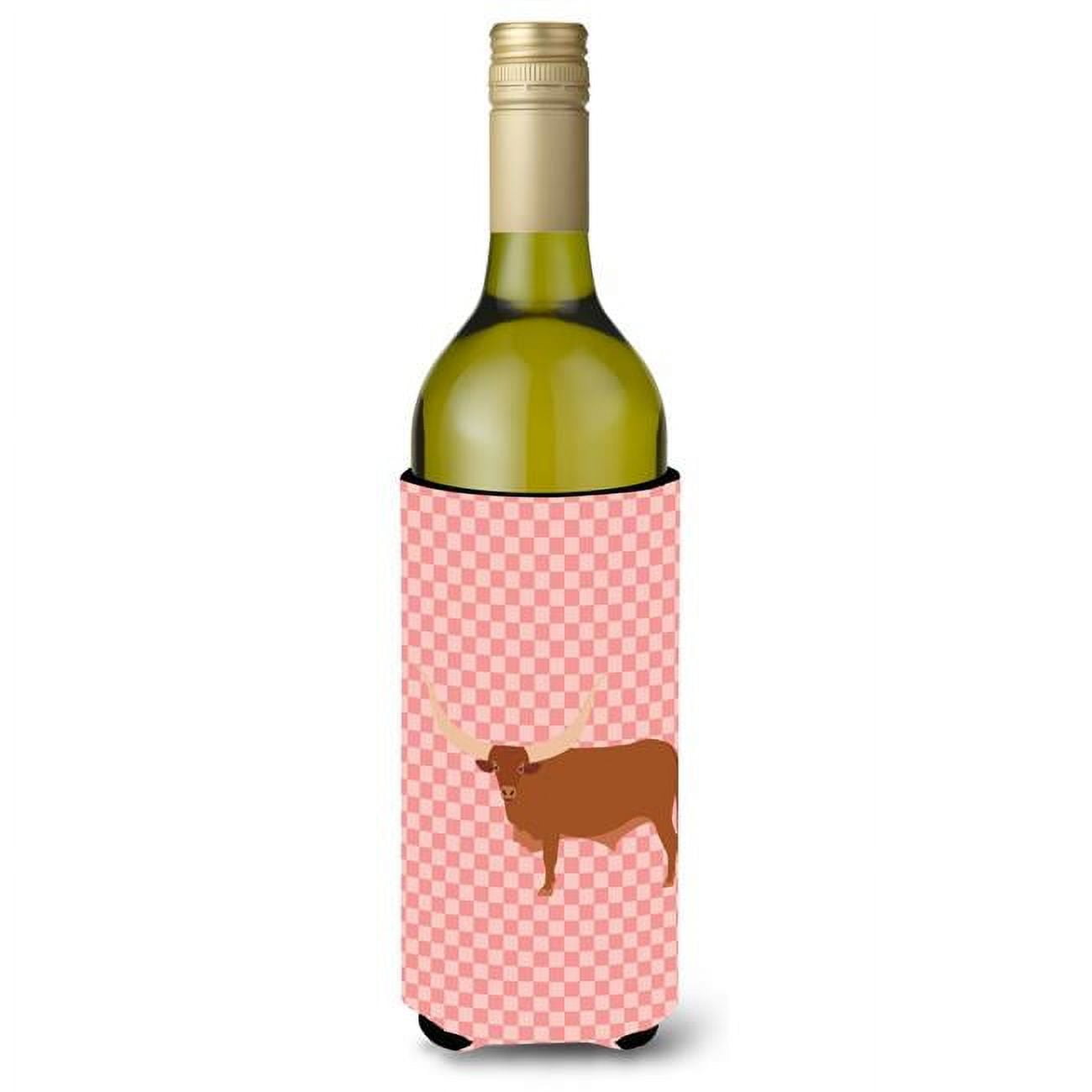 Picture of Carolines Treasures BB7823LITERK Ankole-Watusu Cow Pink Check Wine Bottle Beverge Insulator Hugger