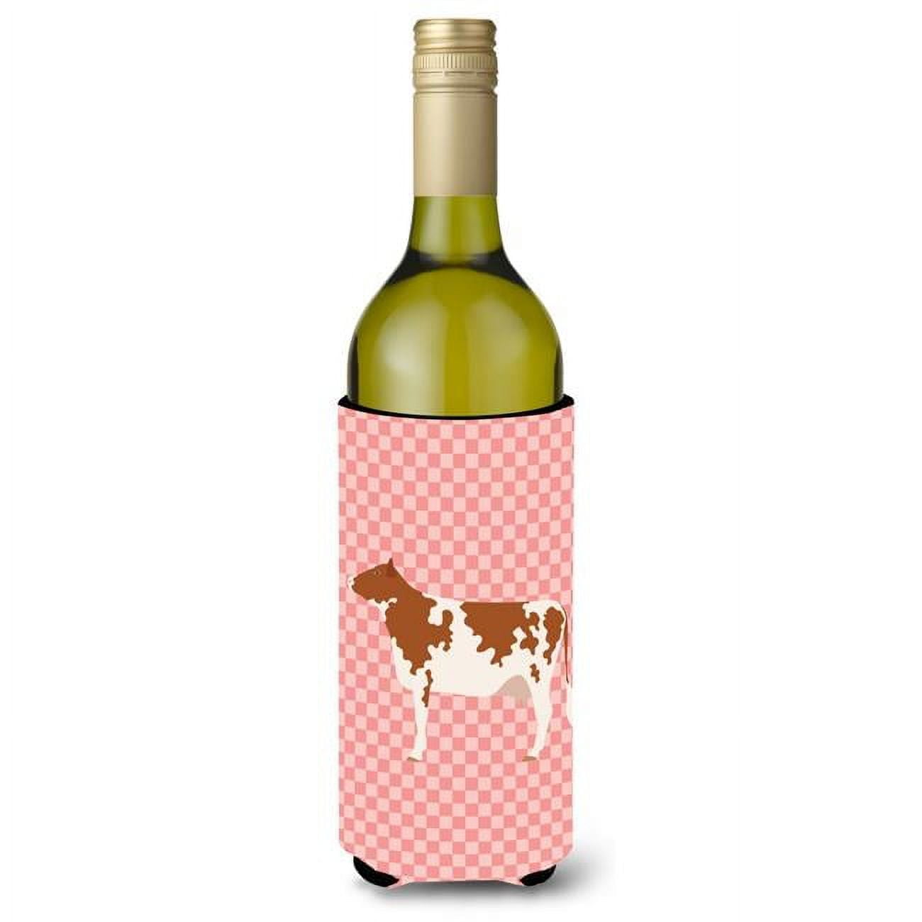 Picture of Carolines Treasures BB7827LITERK Ayrshire Cow Pink Check Wine Bottle Beverge Insulator Hugger