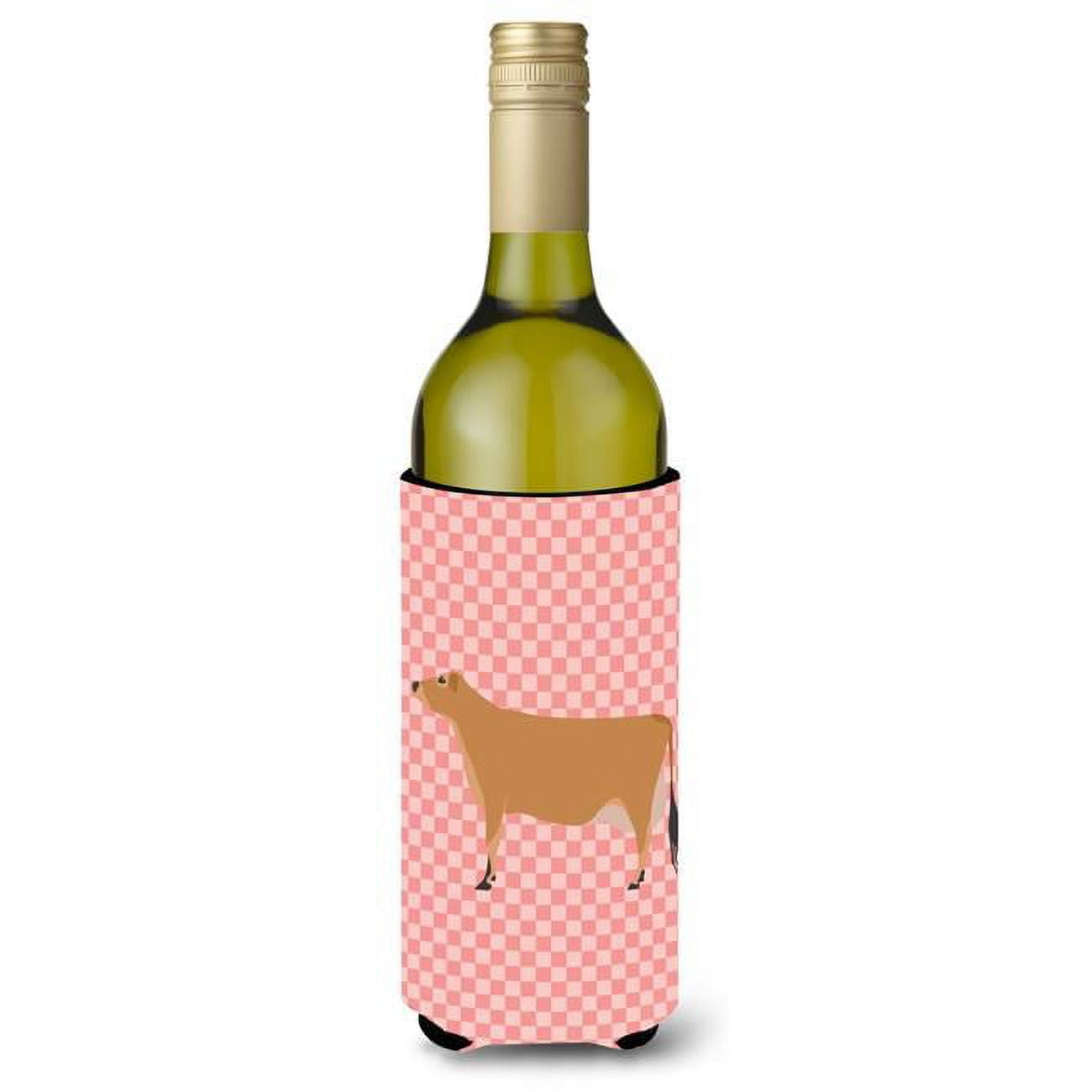Picture of Carolines Treasures BB7829LITERK Jersey Cow Pink Check Wine Bottle Beverge Insulator Hugger