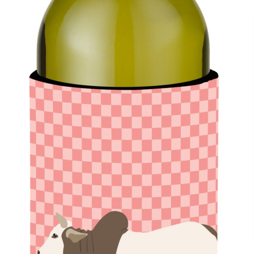 Picture of Carolines Treasures BB7830LITERK Malvi Cow Pink Check Wine Bottle Beverge Insulator Hugger