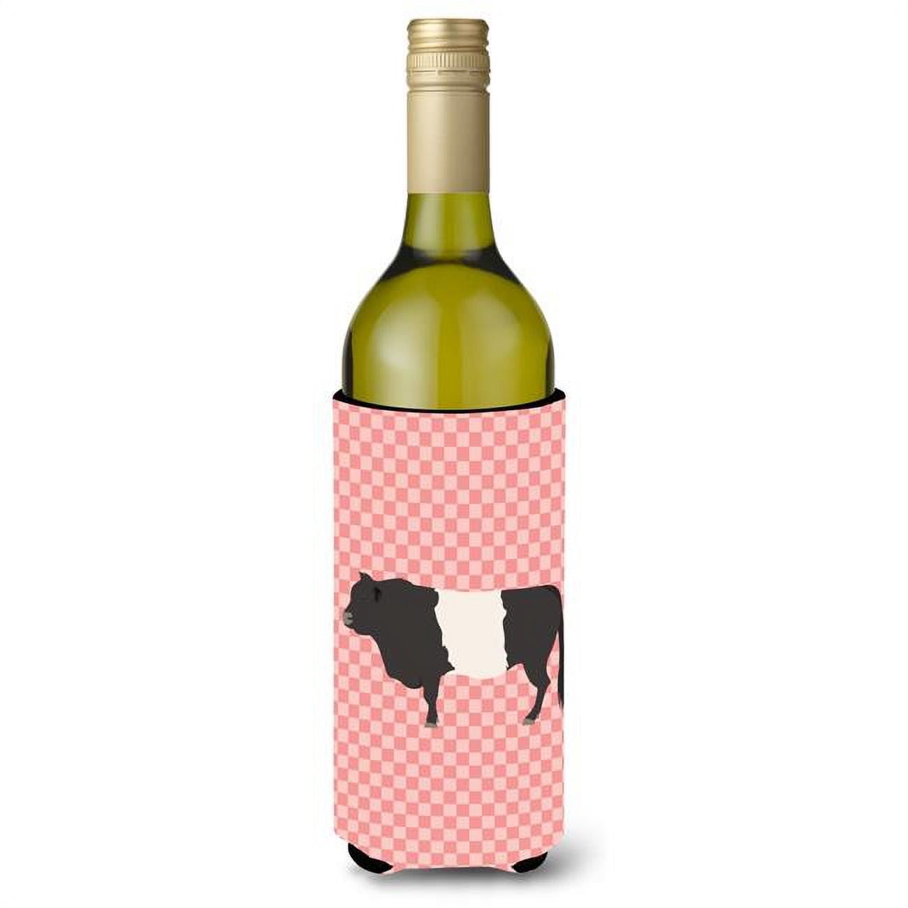Picture of Carolines Treasures BB7831LITERK Belted Galloway Cow Pink Check Wine Bottle Beverge Insulator Hugger