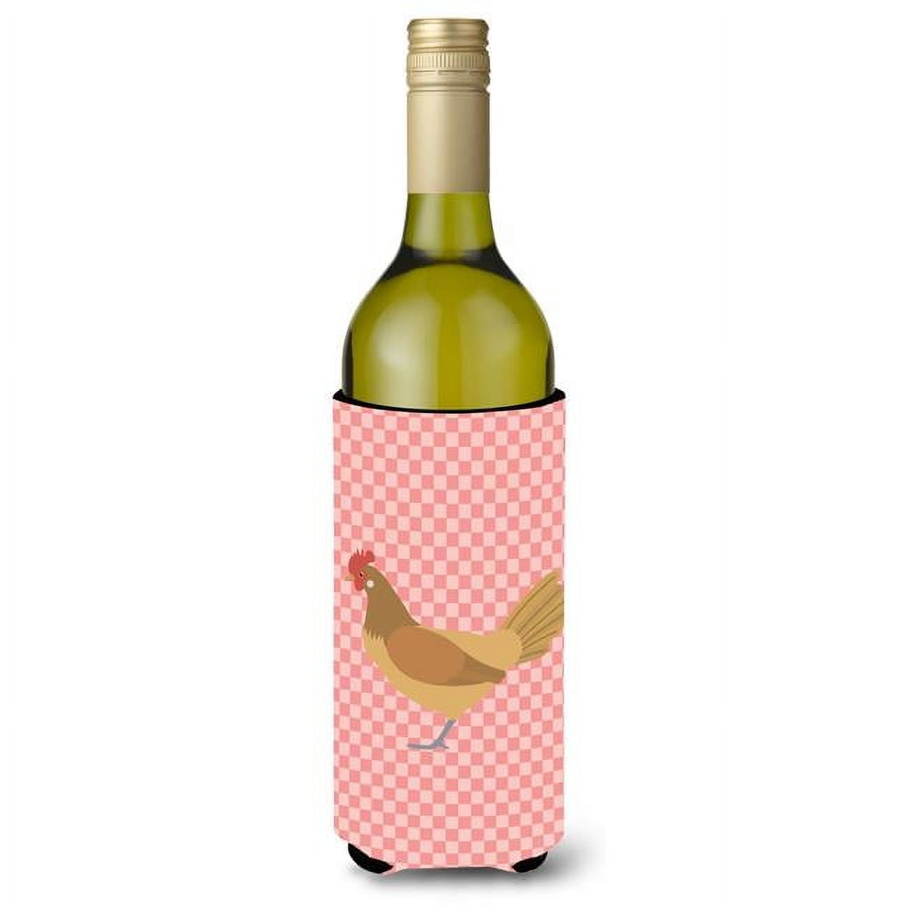 Picture of Carolines Treasures BB7832LITERK Frisian Friesian Chicken Pink Check Wine Bottle Beverge Insulator Hugger