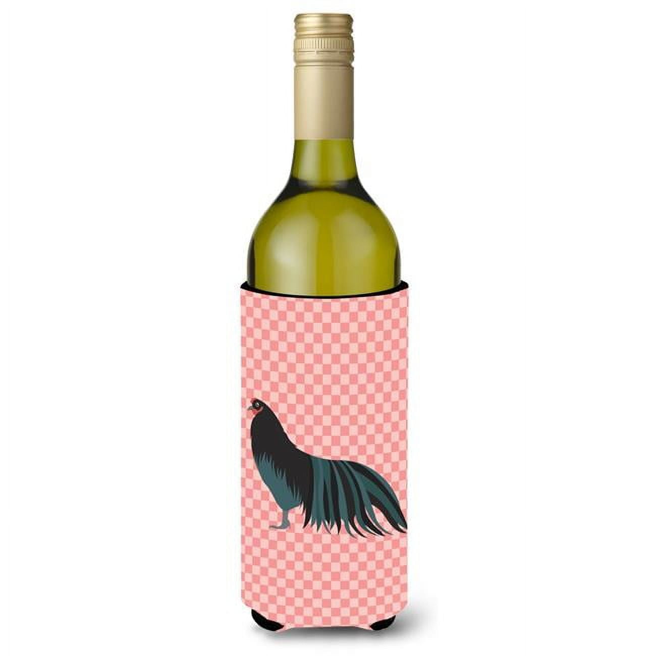 Picture of Carolines Treasures BB7833LITERK Sumatra Chicken Pink Check Wine Bottle Beverge Insulator Hugger