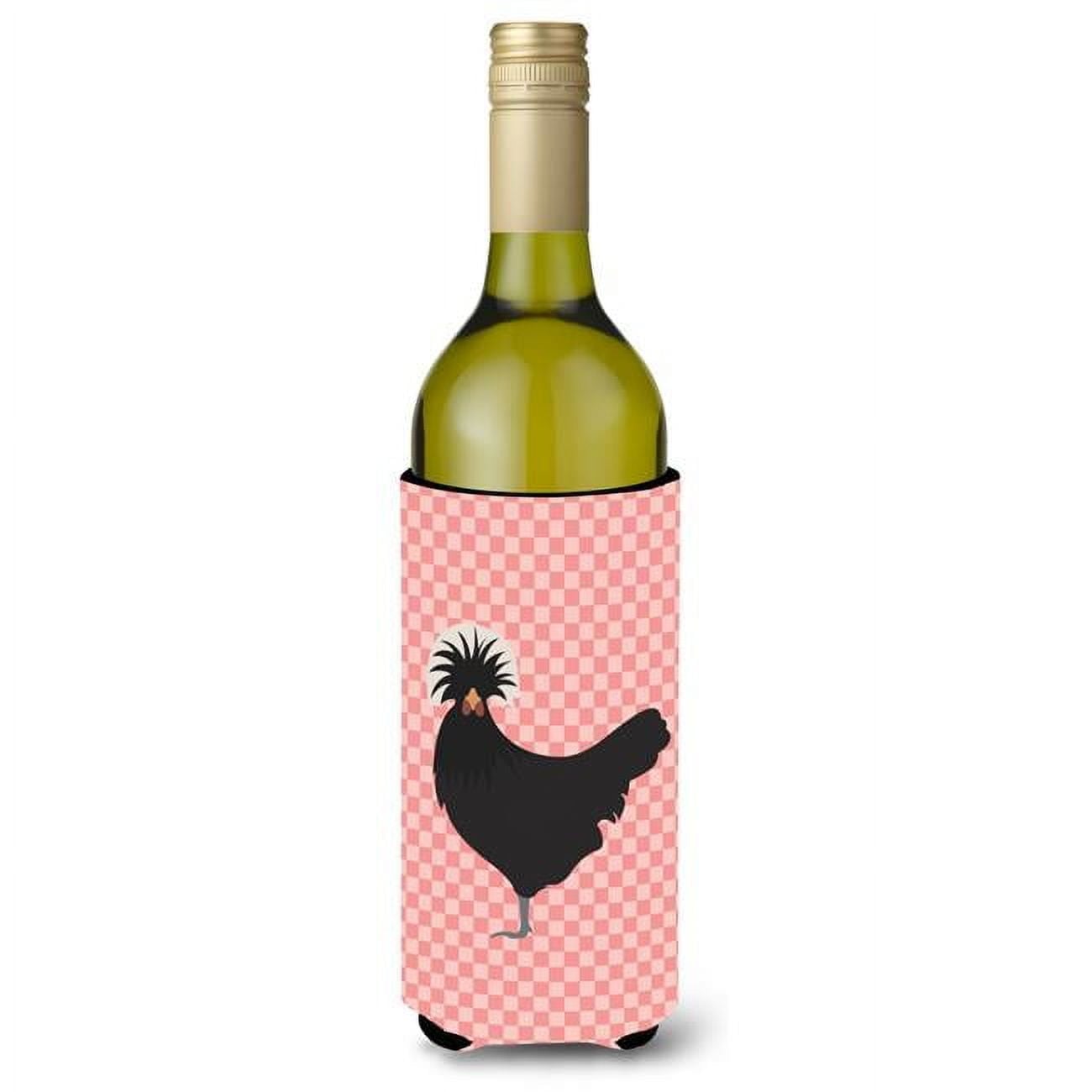 Picture of Carolines Treasures BB7834LITERK Polish Poland Chicken Pink Check Wine Bottle Beverge Insulator Hugger