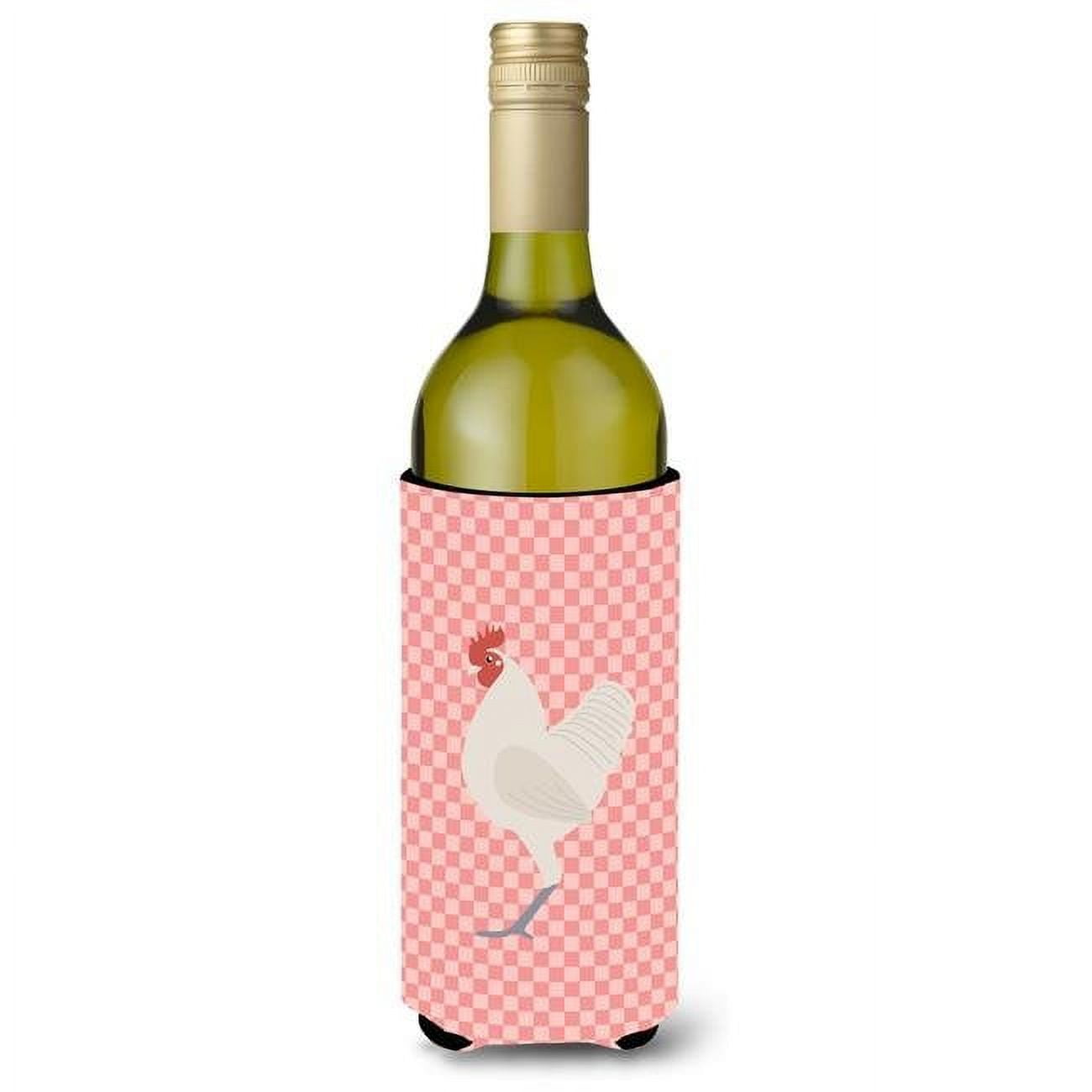 Picture of Carolines Treasures BB7837LITERK German Langshan Chicken Pink Check Wine Bottle Beverge Insulator Hugger