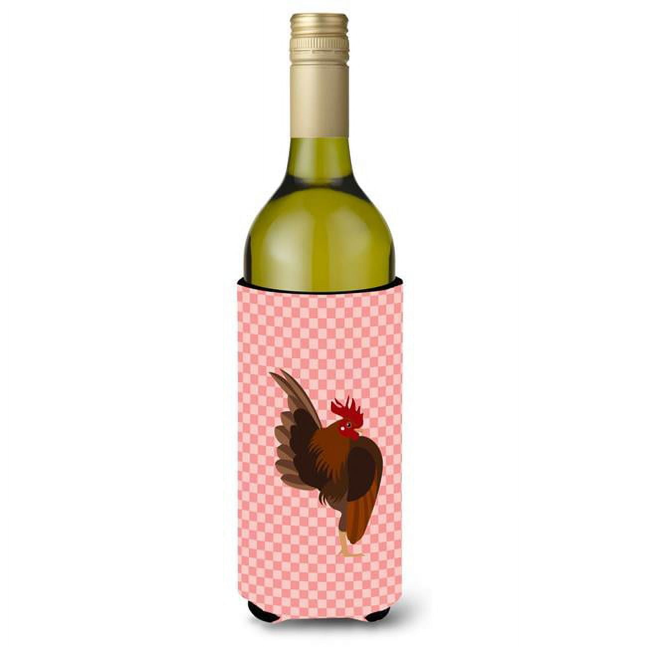 Picture of Carolines Treasures BB7842LITERK Malaysian Serama Chicken Pink Check Wine Bottle Beverge Insulator Hugger