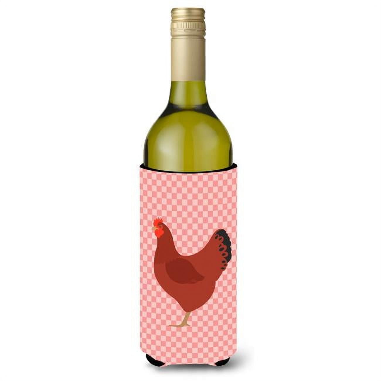 Picture of Carolines Treasures BB7843LITERK New Hampshire Red Chicken Pink Check Wine Bottle Beverge Insulator Hugger