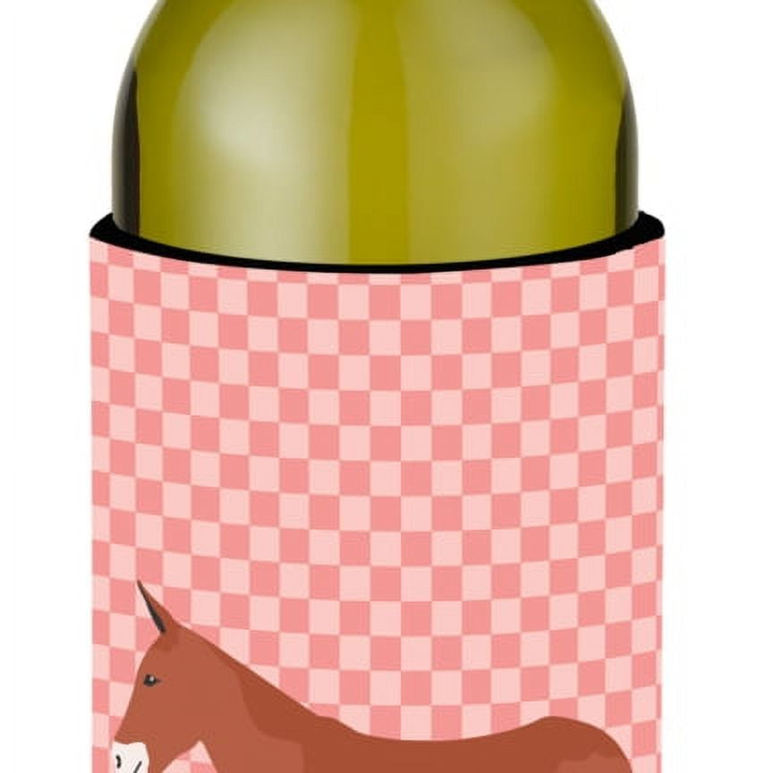 Picture of Carolines Treasures BB7845LITERK Mule Pink Check Wine Bottle Beverge Insulator Hugger