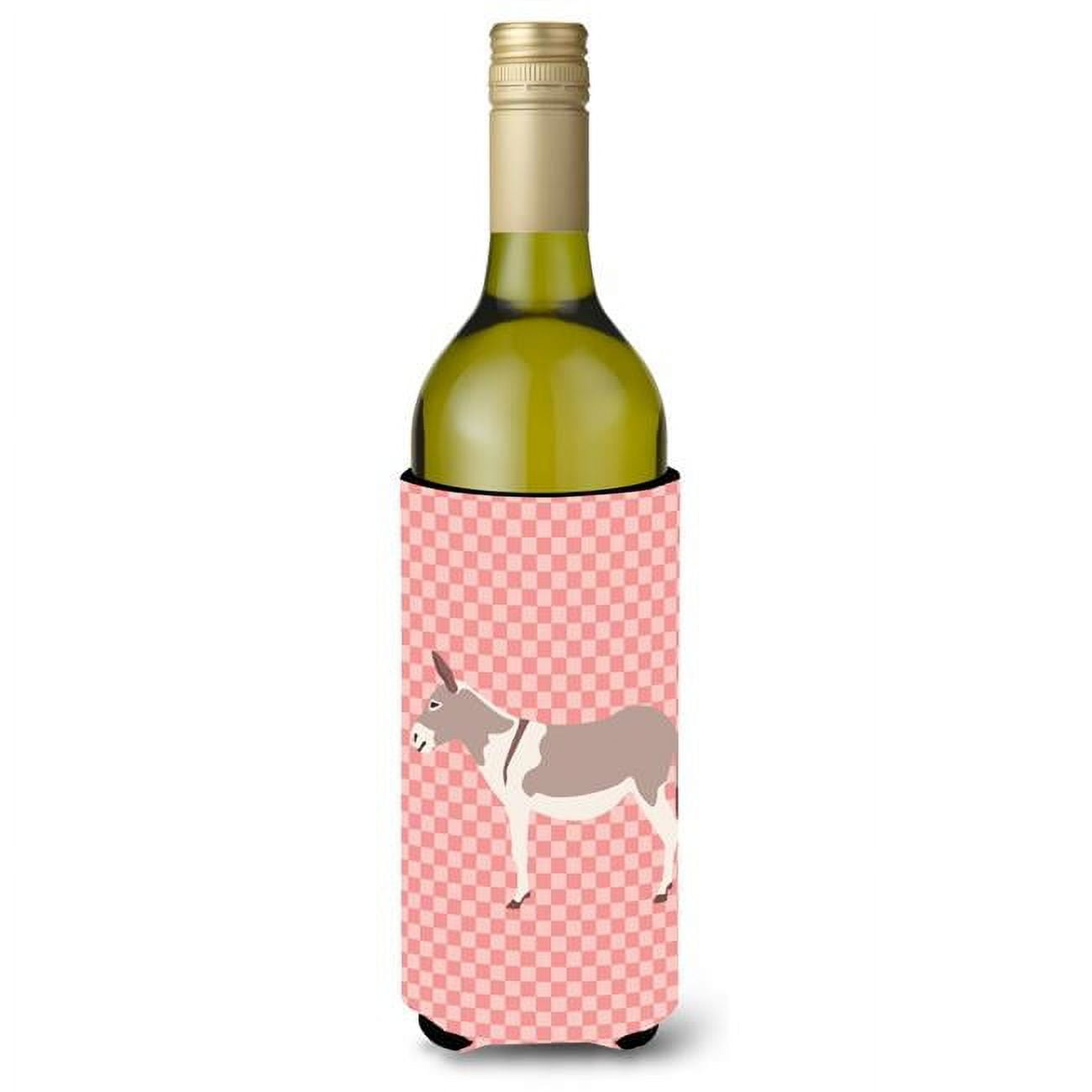 Picture of Carolines Treasures BB7846LITERK Australian Teamster Donkey Pink Check Wine Bottle Beverge Insulator Hugger